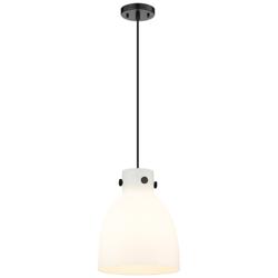 Newton Bell 10&quot; Wide Matte Black Cord Hung Pendant With Matte White Sh