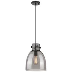 Newton Bell 10&quot; Wide Matte Black Cord Hung Pendant With Plated Smoke S