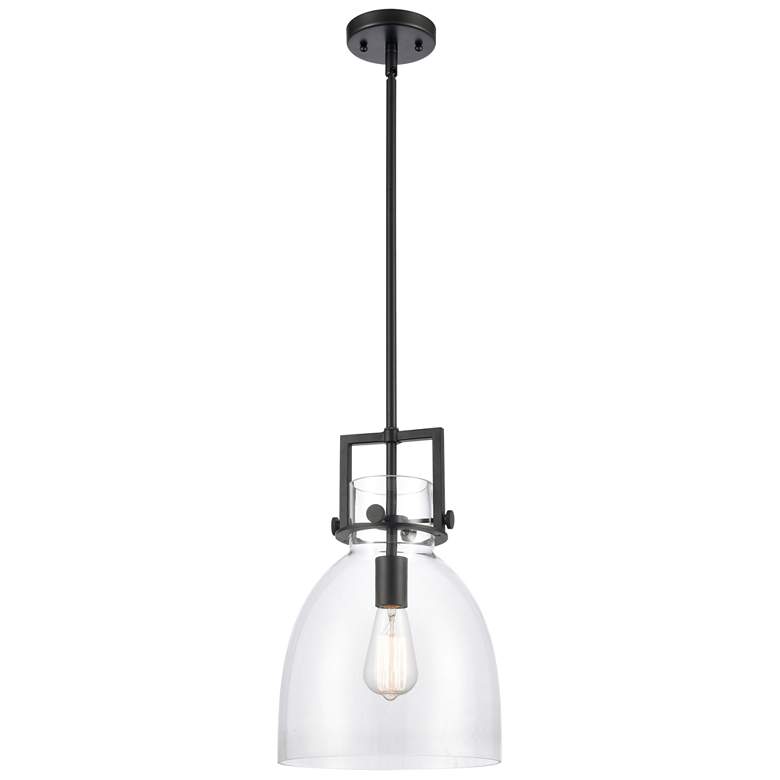 Image 1 Newton Bell 10" Wide Matte Black Stem Hung Pendant With Clear Shade