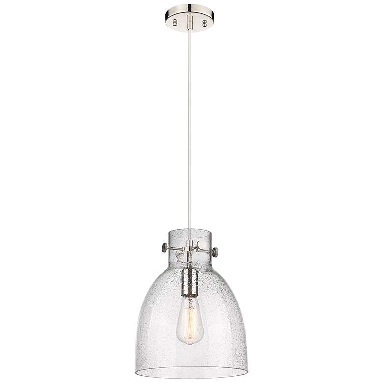 Image 1 Newton Bell 10" Wide Polished Nickel Cord Hung Pendant With Seedy Shad