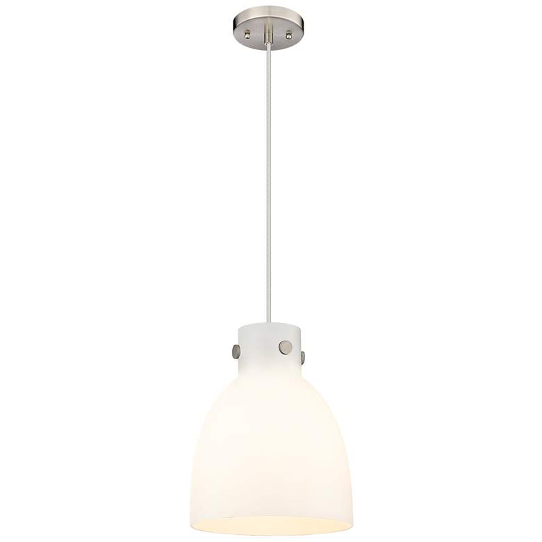 Image 1 Newton Bell 10" Wide Satin Nickel Cord Hung Pendant With Matte White S