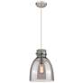 Newton Bell 10" Wide Satin Nickel Cord Hung Pendant With Plated Smoke
