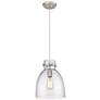 Newton Bell 10" Wide Satin Nickel Cord Hung Pendant With Seedy Glass S