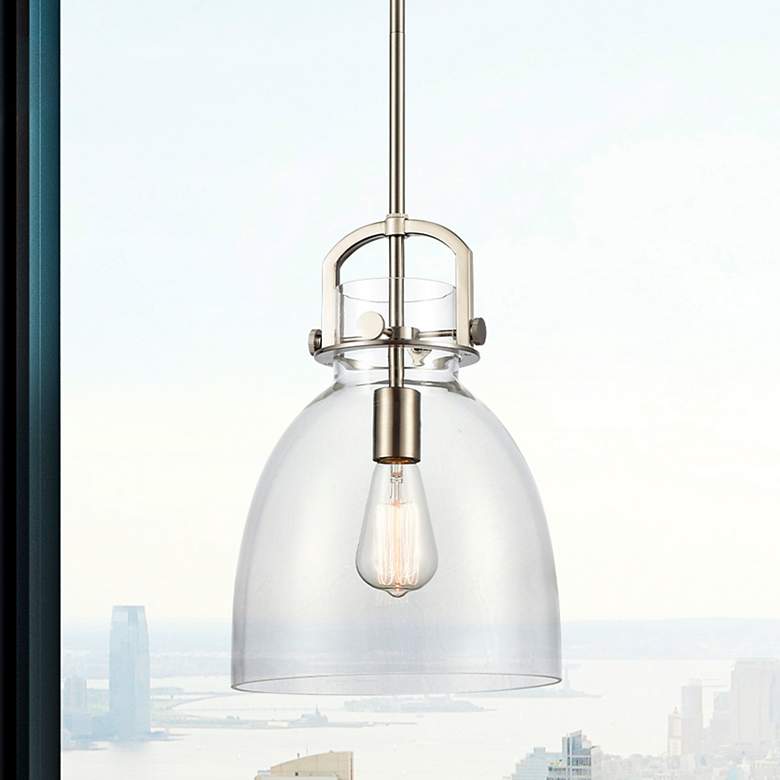 Image 1 Newton Bell 10" Wide Satin Nickel Steel Mini Pendant