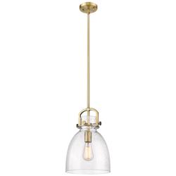 Newton Bell 10" Wide Stem Hung Brushed Brass Pendant With Seedy Shade