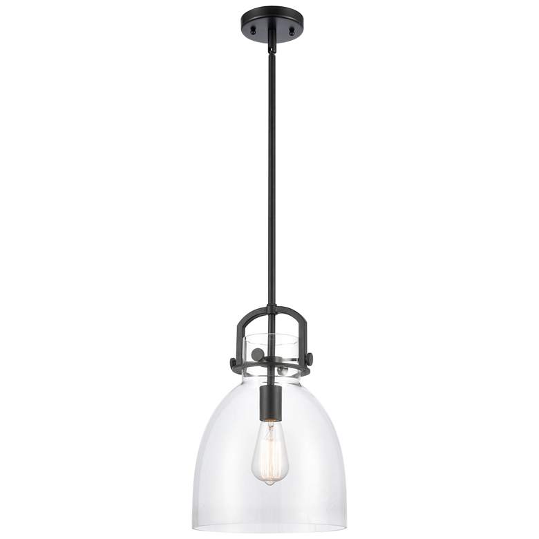 Image 1 Newton Bell 10 inch Wide Stem Hung Matte Black Pendant With Clear Shade