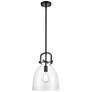 Newton Bell 10" Wide Stem Hung Matte Black Pendant With Clear Shade