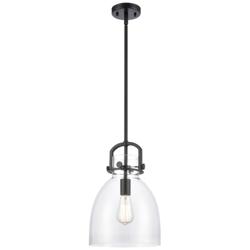 Newton Bell 10" Wide Stem Hung Matte Black Pendant With Clear Shade