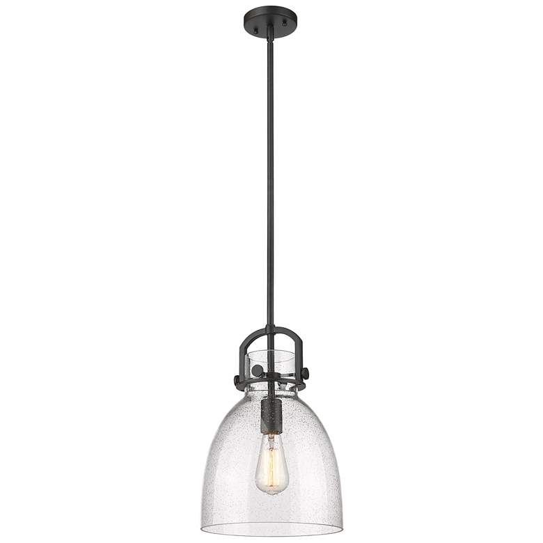 Image 1 Newton Bell 10" Wide Stem Hung Matte Black Pendant With Seedy Shade