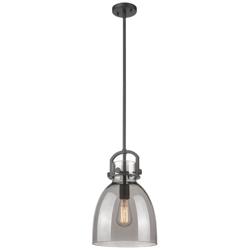 Newton Bell 10" Wide Stem Hung Matte Black Pendant With Smoke Shade
