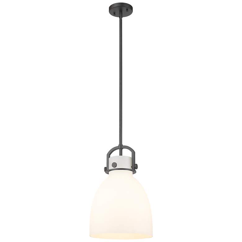 Image 1 Newton Bell 10 inch Wide Stem Hung Matte Black Pendant With White Shade