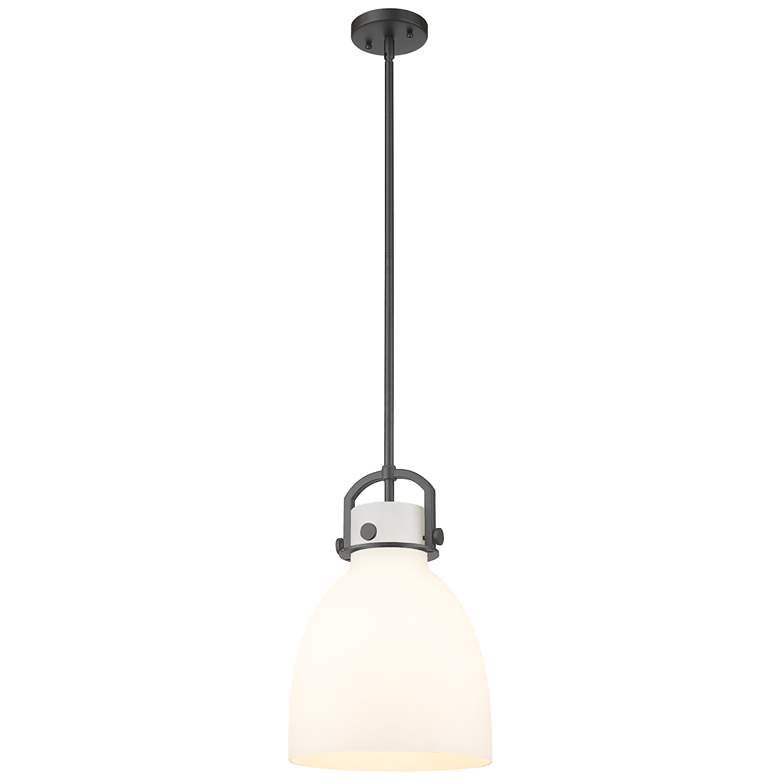 Image 1 Newton Bell 10" Wide Stem Hung Matte Black Pendant With White Shade