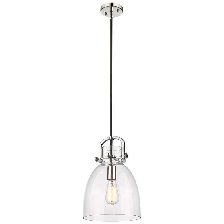 Image 1 Newton Bell 10 inch Wide Stem Hung Polished Nickel Pendant With Clear Shad