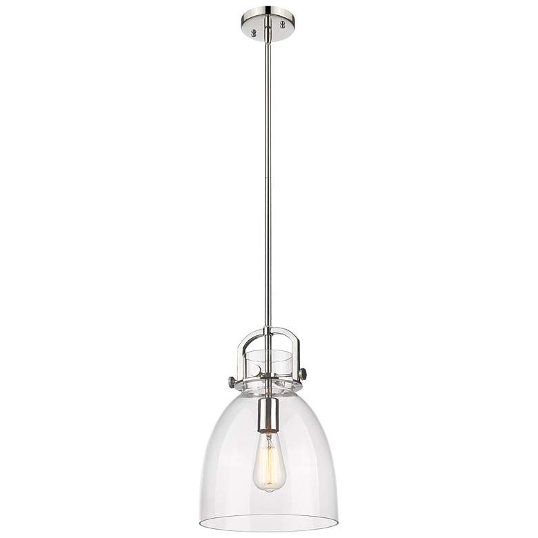 Image 1 Newton Bell 10" Wide Stem Hung Polished Nickel Pendant With Clear Shad