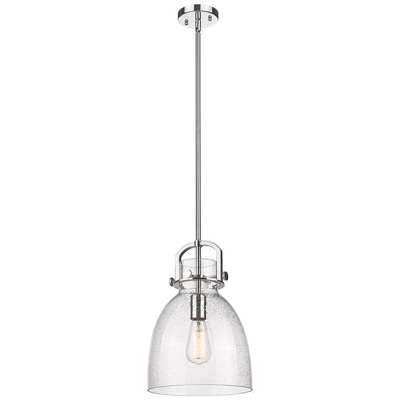 Image 1 Newton Bell 10 inch Wide Stem Hung Polished Nickel Pendant With Seedy Shad