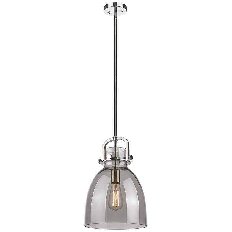 Image 1 Newton Bell 10" Wide Stem Hung Polished Nickel Pendant With Smoke Shad