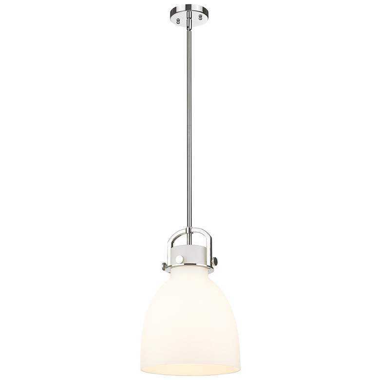 Image 1 Newton Bell 10 inch Wide Stem Hung Polished Nickel Pendant With White Shad