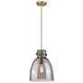 Newton Bell 10"W Brushed Brass Cord Hung Pendant With Plated Smoke Sha