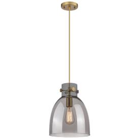 Newton Bell 10"W Brushed Brass Cord Hung Pendant With Plated Smoke Sha Newton Bell 10"W Brushed Brass Cord Hung Pendant With Plated Smoke Sha