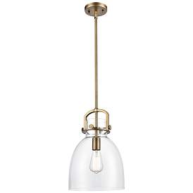 Image1 of Newton Bell 10"W Brushed Brass Mini Pendant w/ Clear Glass