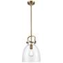 1_Newton Bell 10"W Brushed Brass Mini Pendant w/ Clear Glass