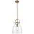 Newton Bell 10"W Brushed Brass Mini Pendant w/ Clear Glass