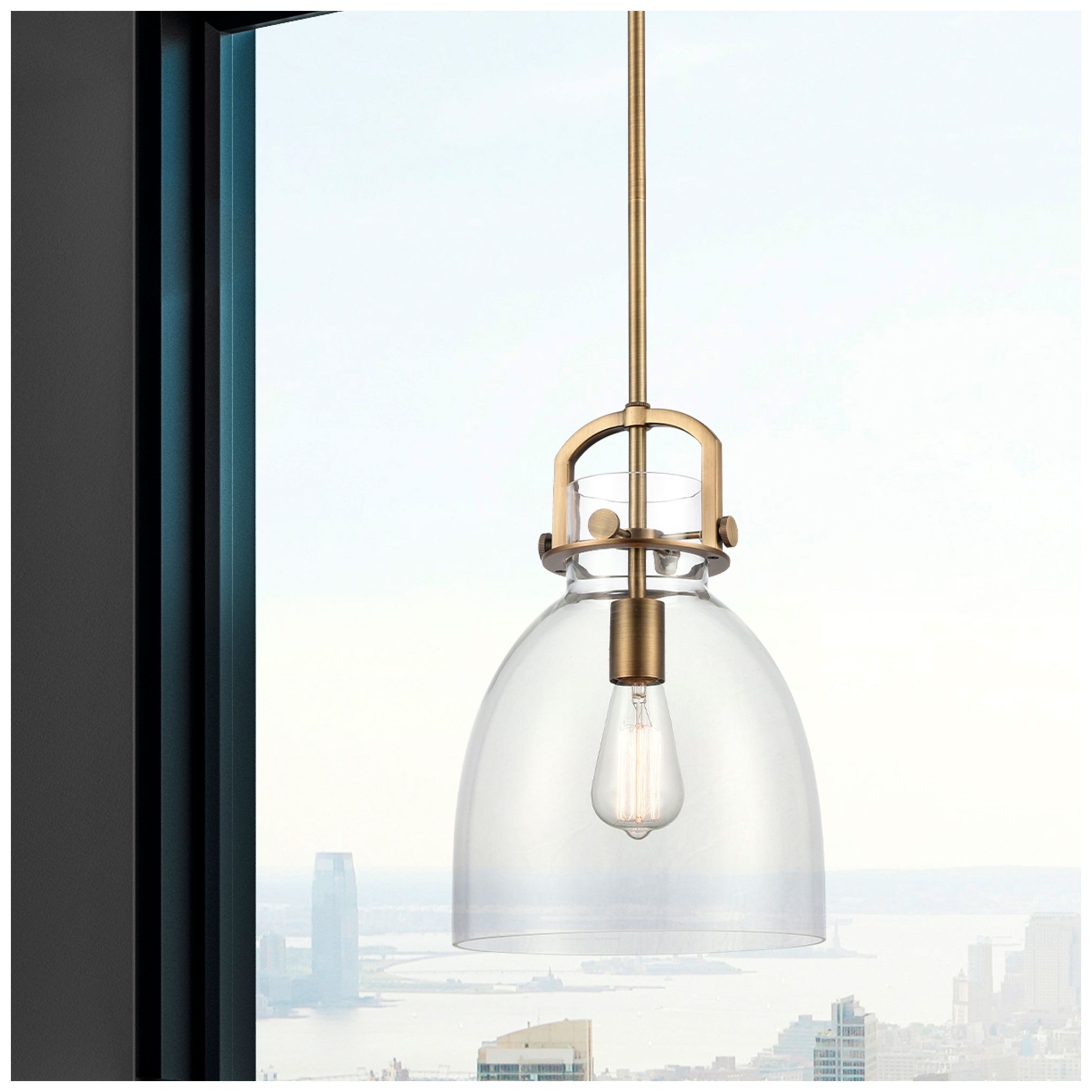 Image 2 Newton Bell 10"W Brushed Brass Mini Pendant w/ Clear Glass more views