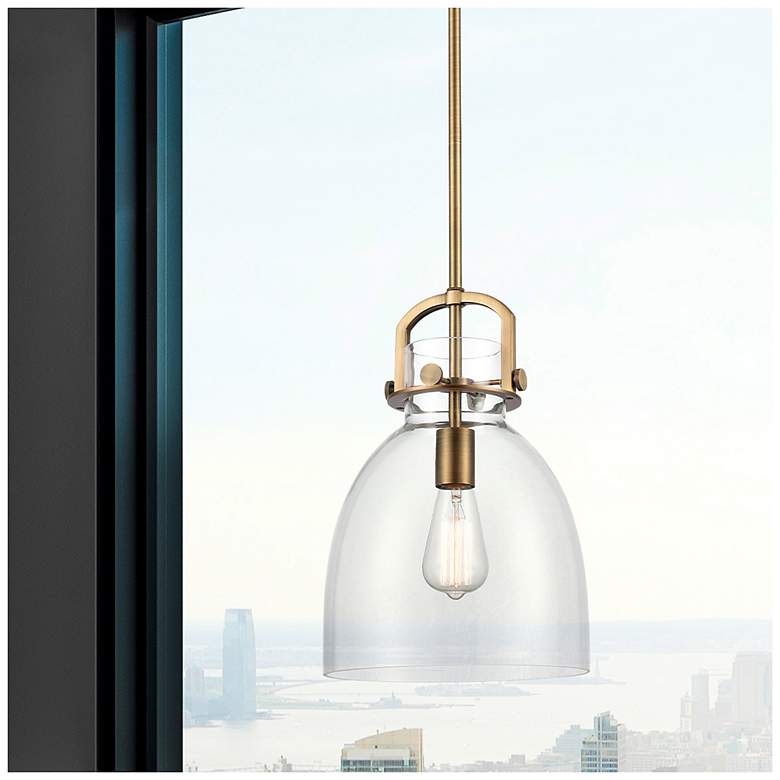Image 2 Newton Bell 10"W Brushed Brass Mini Pendant w/ Clear Glass more views