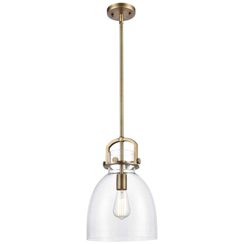 Image 1 Newton Bell 10"W Brushed Brass Mini Pendant w/ Clear Shade