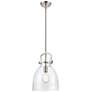 1_Newton Bell 10"W Brushed Nickel Mini Pendant w/ Clear Shade