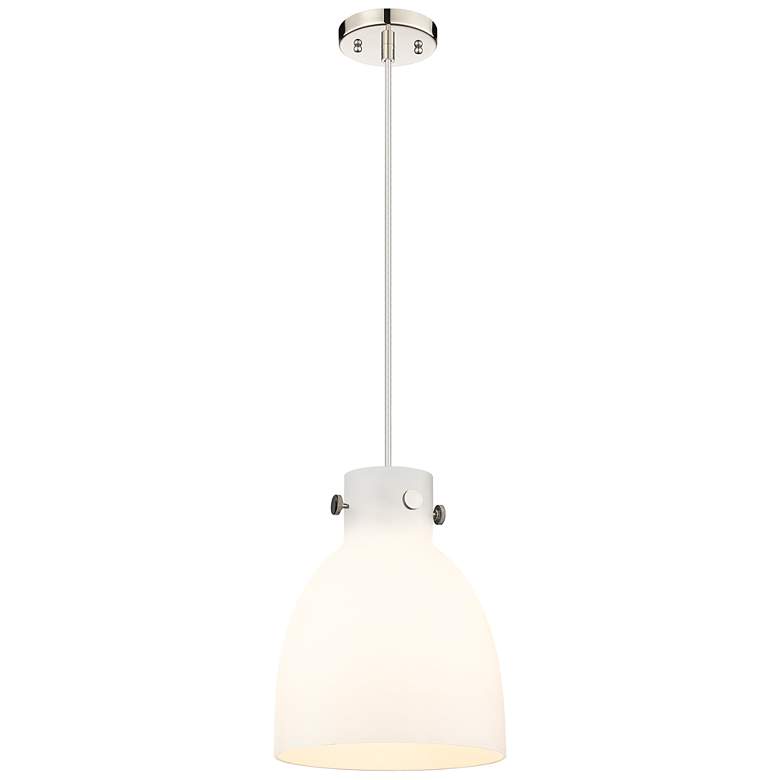 Image 1 Newton Bell 10"W Polished Nickel Cord Hung Pendant With Matte White Sh