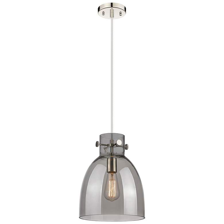Image 1 Newton Bell 10"W Polished Nickel Cord Hung Pendant With Plated Smoke S