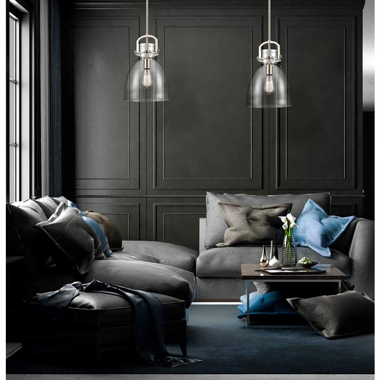 Image 2 Newton Bell 10"W Brushed Satin Nickel Finish Mini Pendant Clear more views