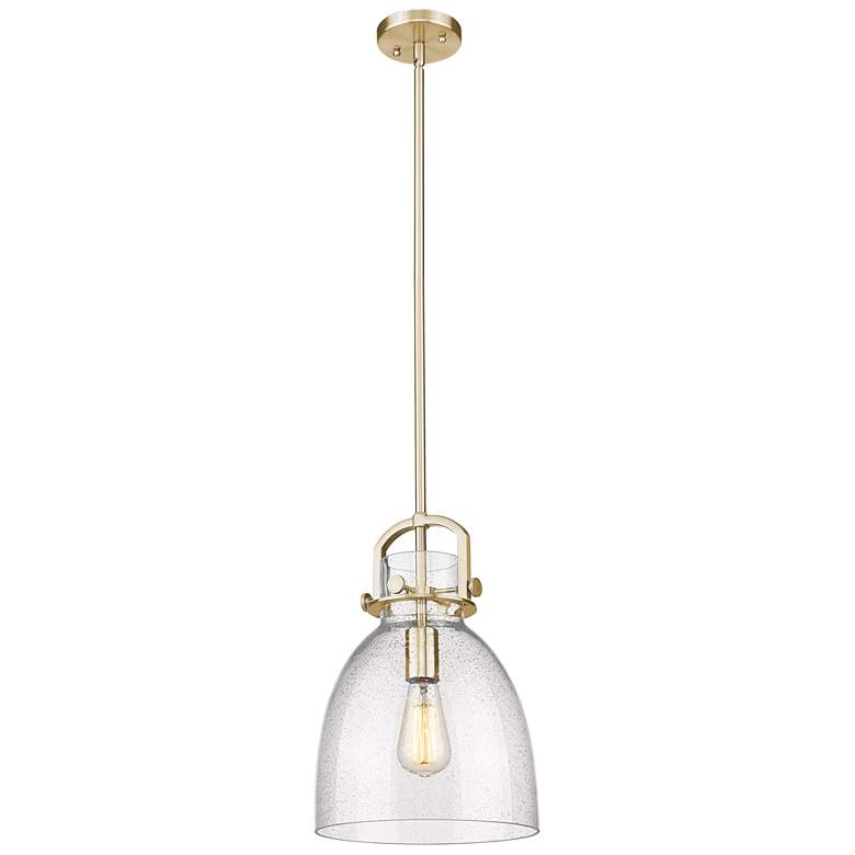 Image 1 Newton Bell 10"W Champagne Bronze Stem Arched Pendant With Seedy Shade