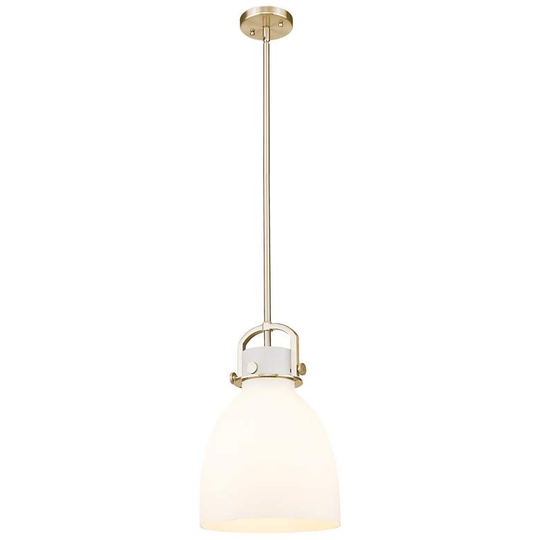 Image 1 Newton Bell 10"W Champagne Bronze Stem Arched Pendant With White Shade