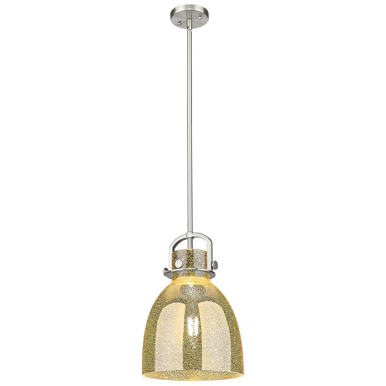 Image 1 Newton Bell 10"W Satin Nickel Stem Arched Pendant With Mercury Shade