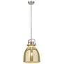 1_Newton Bell 10"W Satin Nickel Stem Arched Pendant With Mercury Shade
