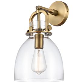 Newton Bell 14.5" High Brushed Brass Sconce With Clear Shade Newton Bell 14.5" High Brushed Brass Sconce With Clear Shade