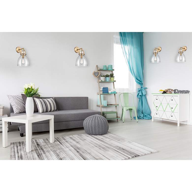 Image 3 Newton Bell 14.5" High Brushed Brass Sconce With Clear Shade more views