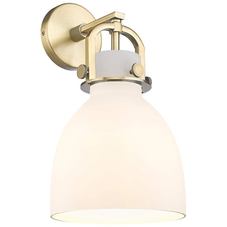 Image 1 Newton Bell 14.5" High Brushed Brass Sconce With Matte White Glass Sha