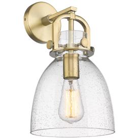 Newton Bell 14.5" High Brushed Brass Sconce With Seedy Shade Newton Bell 14.5" High Brushed Brass Sconce With Seedy Shade