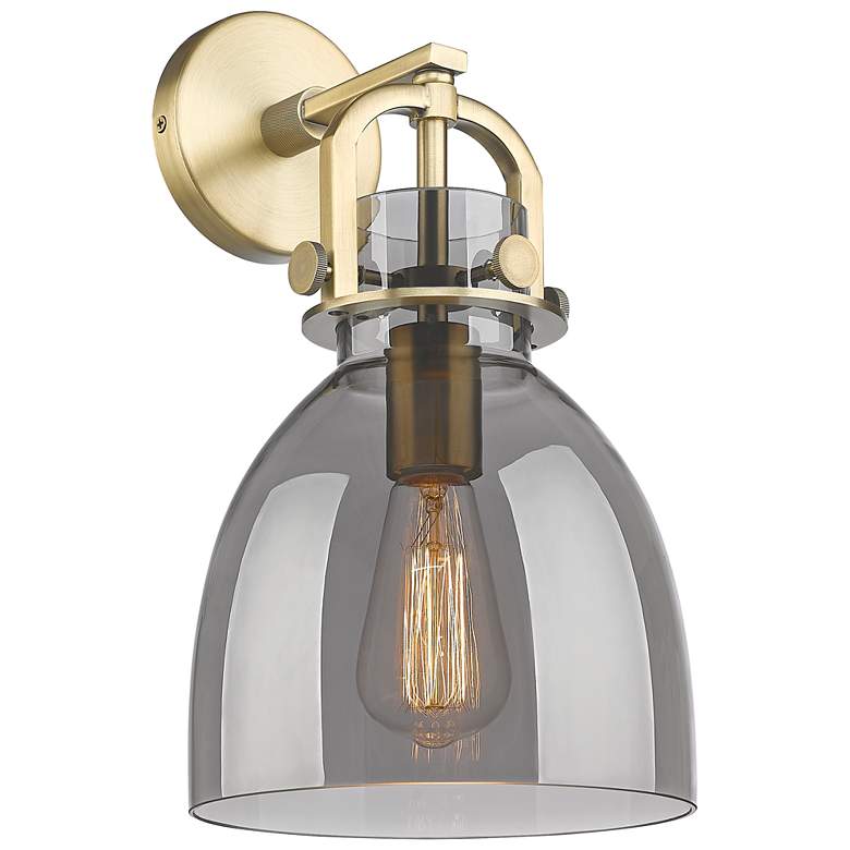 Image 1 Newton Bell 14.5" High Brushed Brass Sconce With Smoke Shade