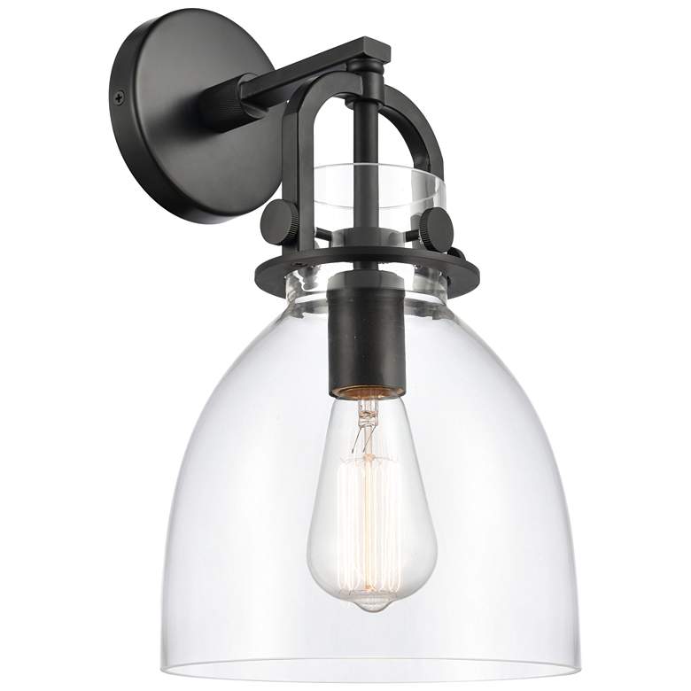 Image 1 Newton Bell 14.5" High Matte Black Sconce With Clear Shade