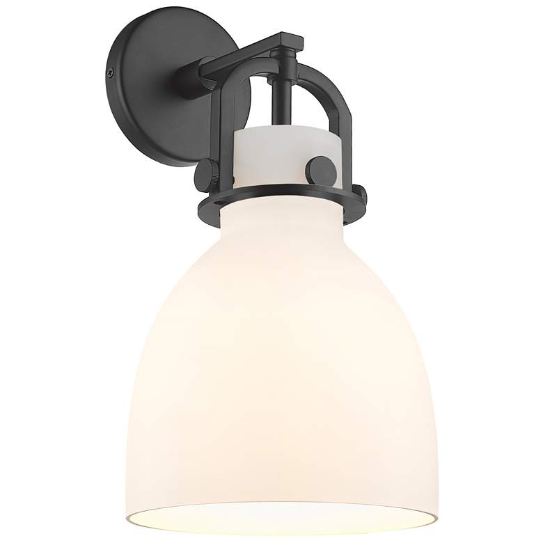 Image 1 Newton Bell 14.5" High Matte Black Sconce With Matte White Glass Shade