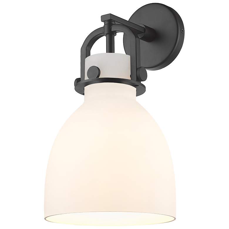 Image 1 Newton Bell 14.5" High Matte Black Sconce With Matte White Glass Shade