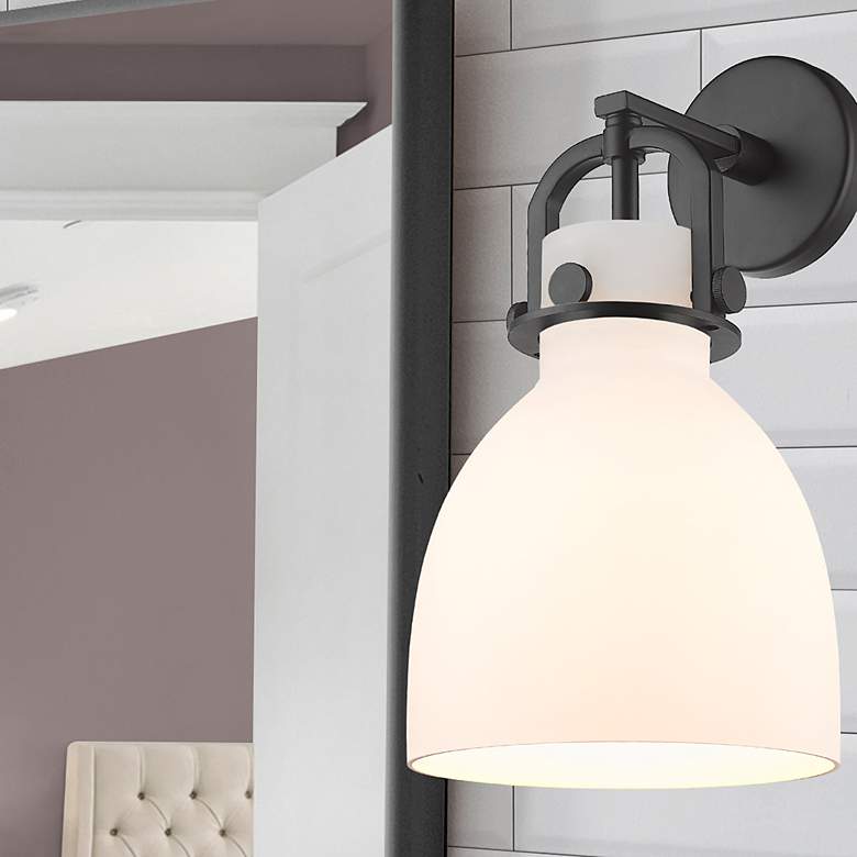 Image 3 Newton Bell 14.5" High Matte Black Sconce With Matte White Glass Shade more views