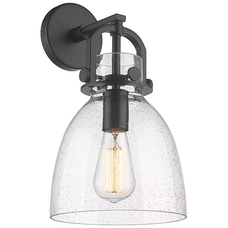 Image 1 Newton Bell 14.5" High Matte Black Sconce With Seedy Shade
