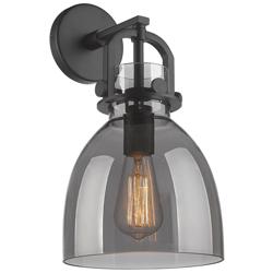 Newton Bell 14.5" High Matte Black Sconce With Smoke Shade