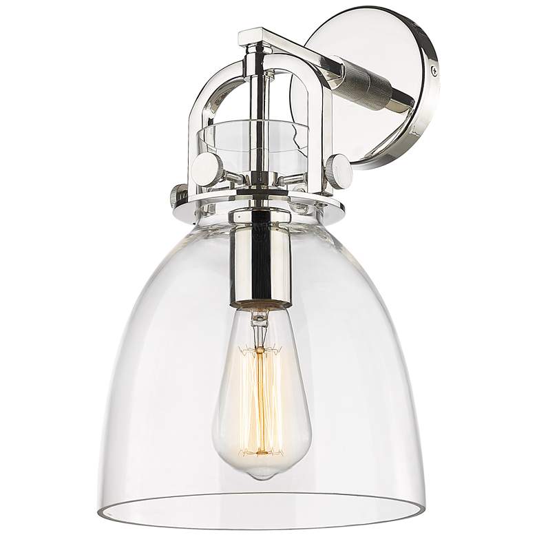 Image 1 Newton Bell 14.5 inch High Polished Nickel Sconce With Clear Shade