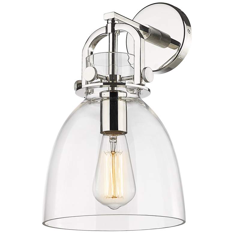 Image 1 Newton Bell 14.5" High Polished Nickel Sconce With Clear Shade
